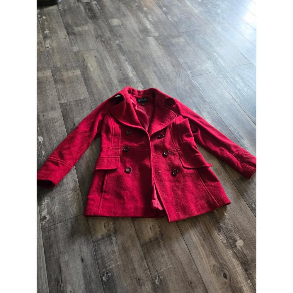 LONDON FOG Red Double Breasted Wool Blend Peacoat Sz Medium